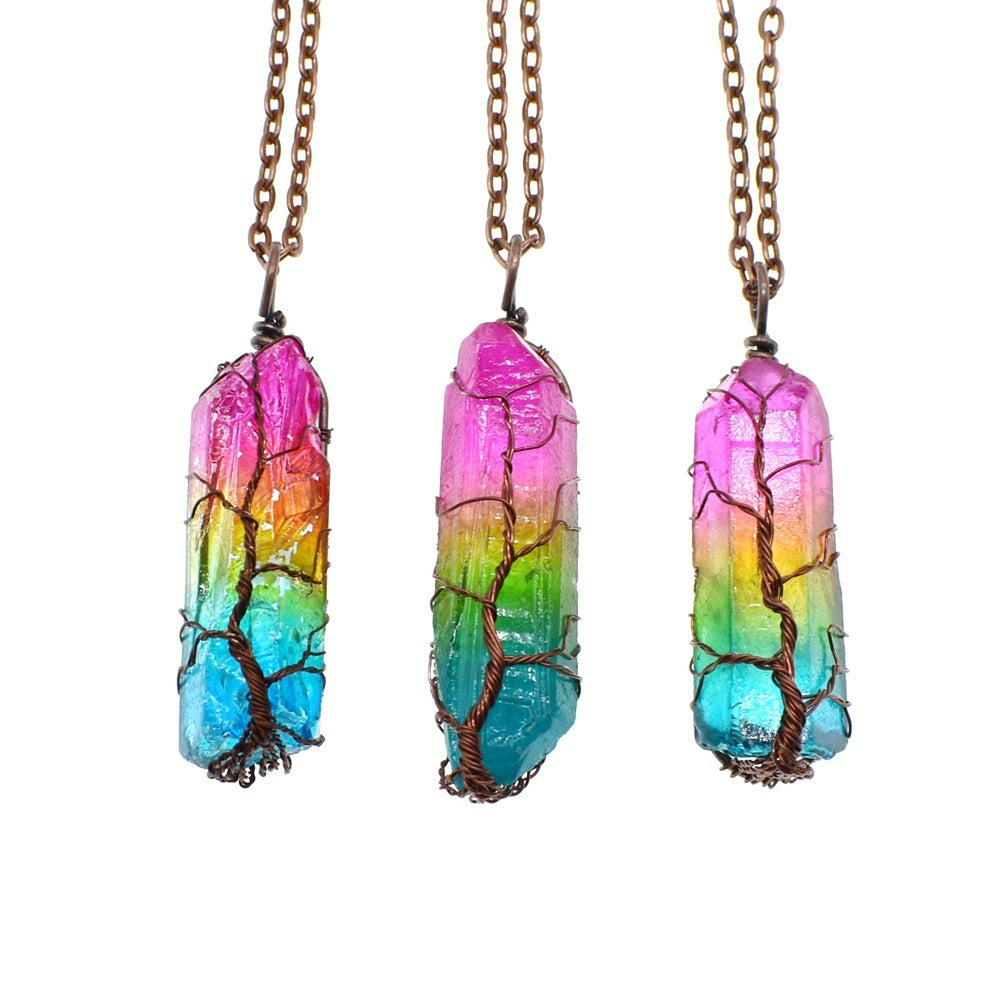 pendentif en forme de pilier en cristal et arbre de vie