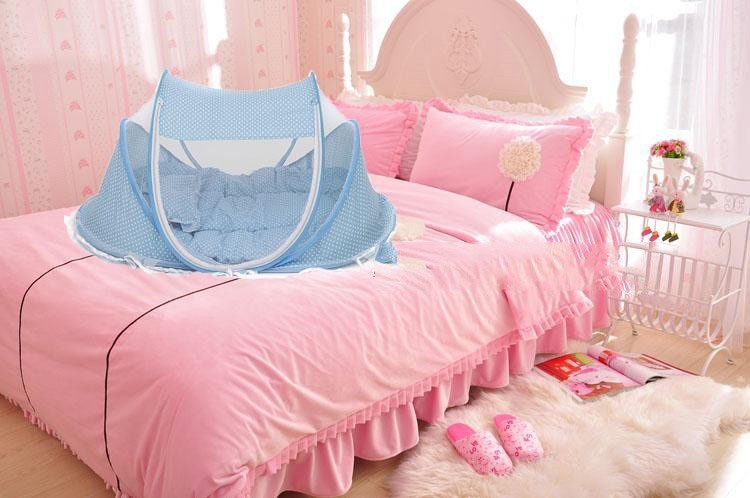 Ensemble de 2 moustiquaires pliables pour lit de bébé avec oreiller