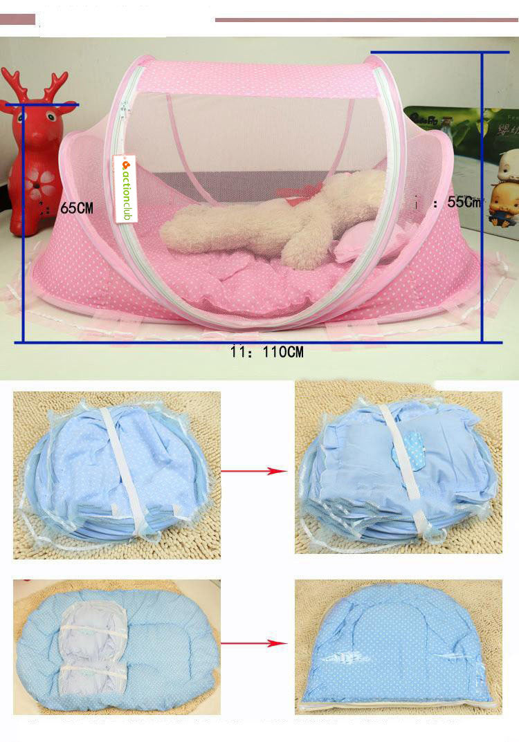 Ensemble de 2 moustiquaires pliables pour lit de bébé avec oreiller