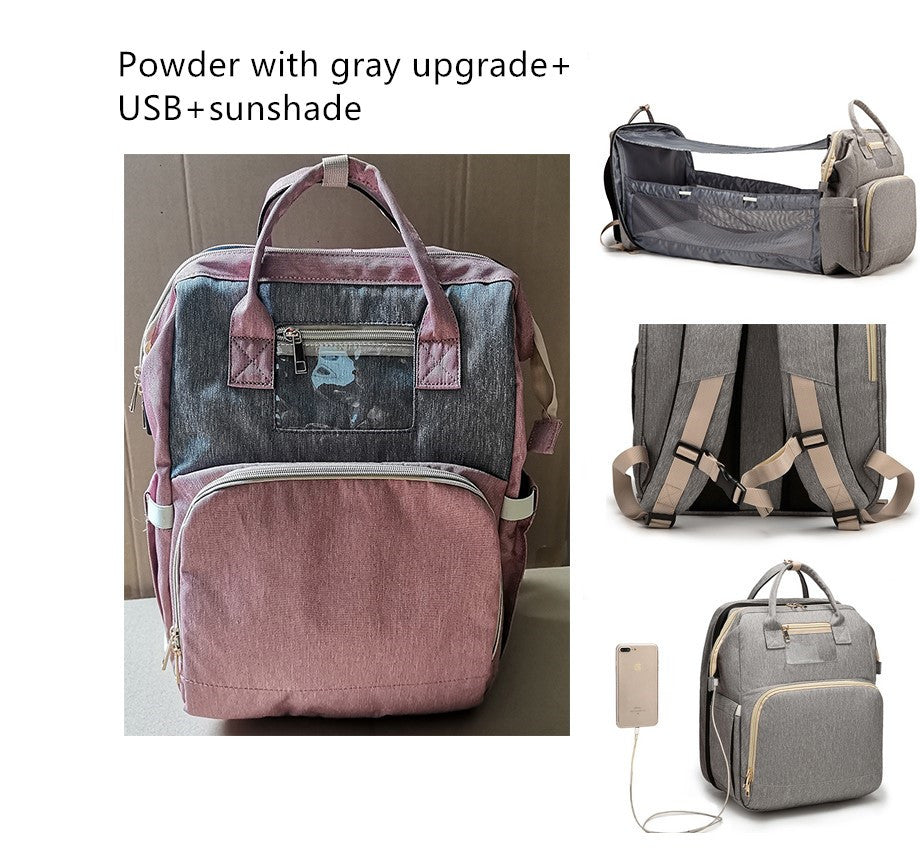 Sac à dos pliable multifonction avec chargeur USB pour maman