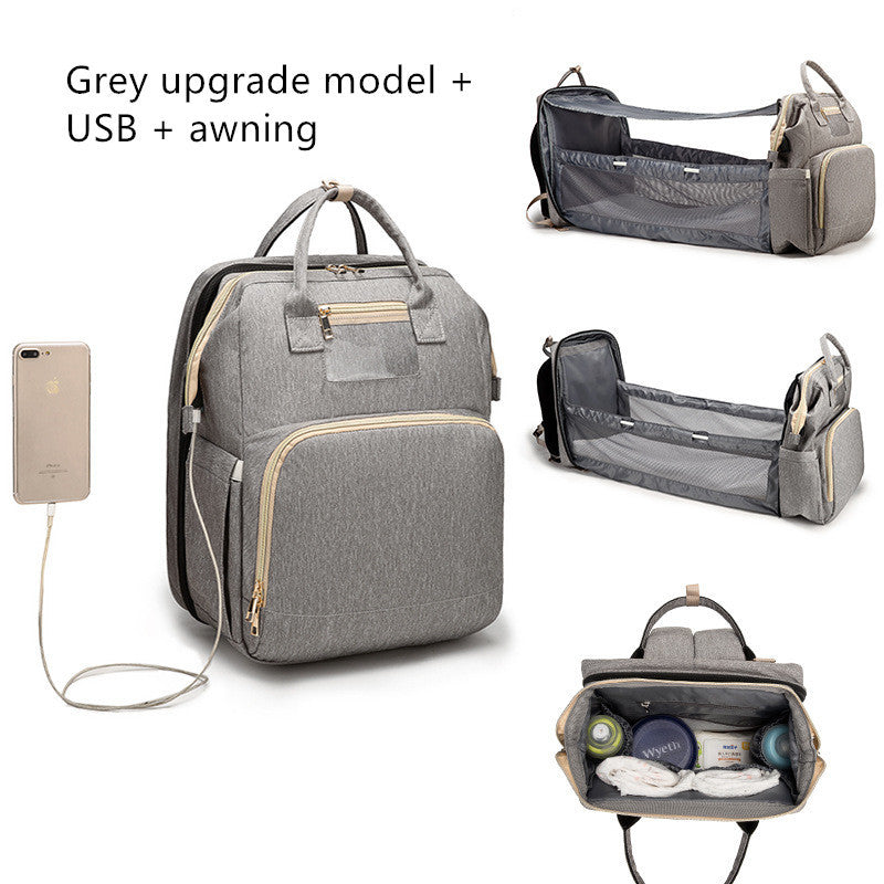 Sac à dos pliable multifonction avec chargeur USB pour maman