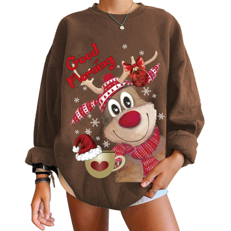 New Round Neck Printed Christmas Elk Owl Sweater