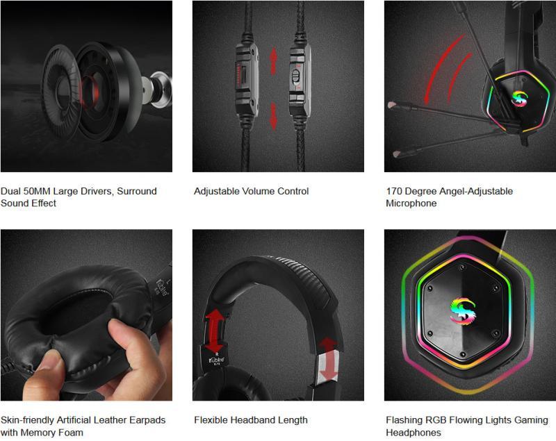 Casque de jeu à effet d'éclairage Rgb