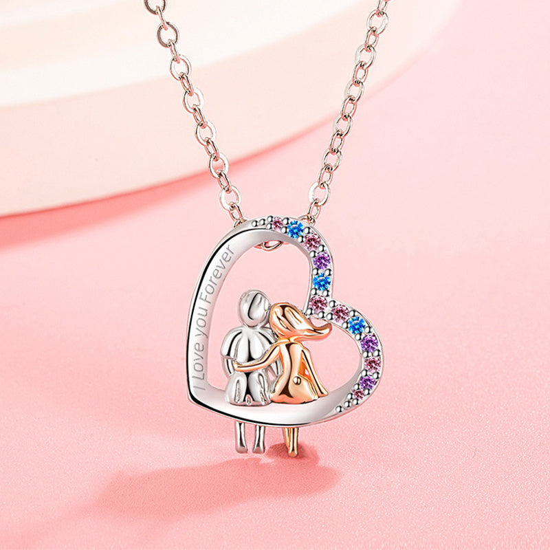 Collier Cœur Love Couple avec Rhinestones Colorés