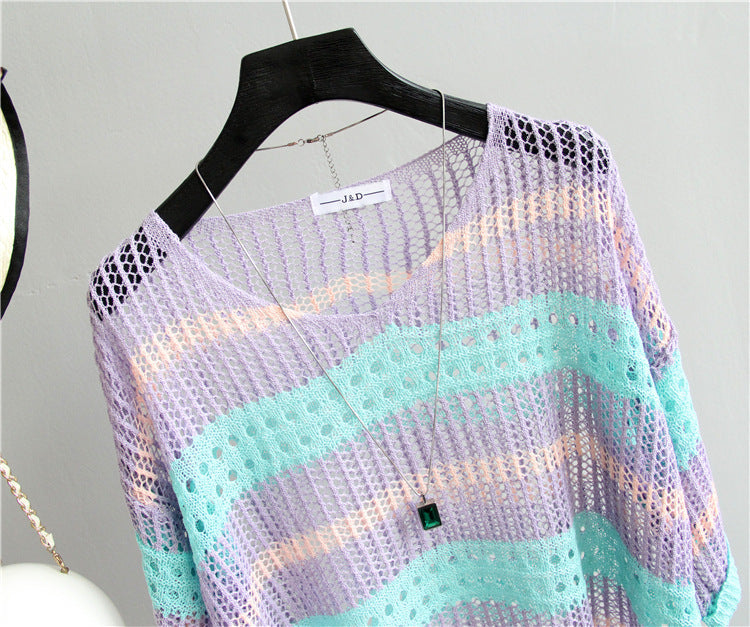 Striped Sweater Loose Sunscreen Clothes Women sweater loose supergoop sunscreen