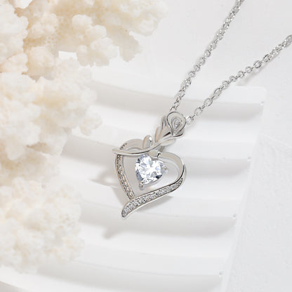 Rose Heart-shaped Necklace With Rhinestones Fashion