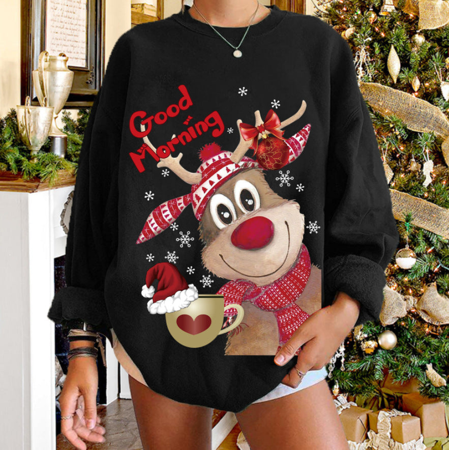 New Round Neck Printed Christmas Elk Owl Sweater