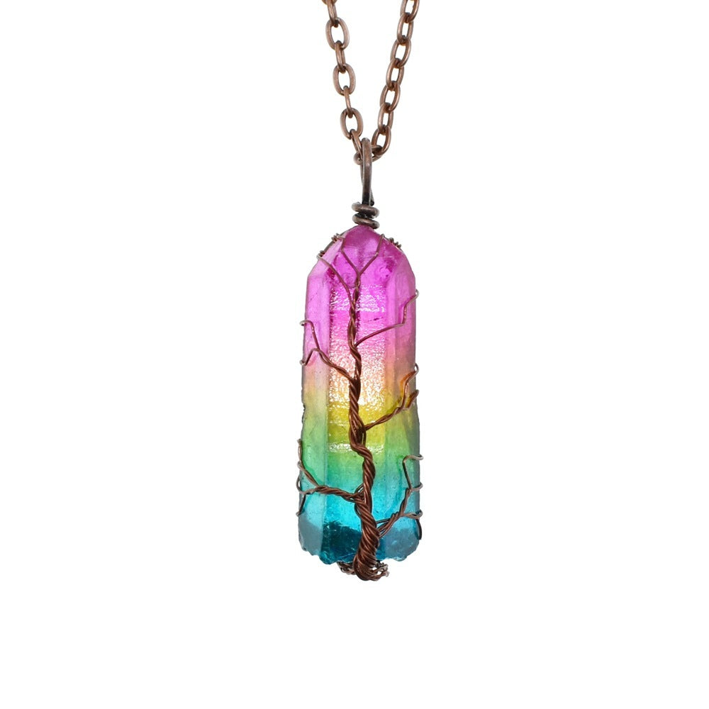 pendentif en forme de pilier en cristal et arbre de vie