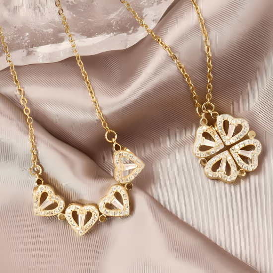 Coffret Collier Coeur de Trefle Quebekado - Bijou élégant présenté dans un coffret raffiné, accompagné de six roses intemporelles. Idéal pour toutes les occasions spéciales. Profitez de 60% de réduction.