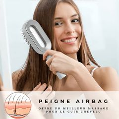 Brosse à cheveux auto-nettoyante Quebekado avec nettoyage innovant en un clic, ergonomique pour un confort maximal, élimine résidus et cheveux facilement, économise temps et effort, adaptée à tous types de cheveux pour une hygiène améliorée du cuir chevelu.