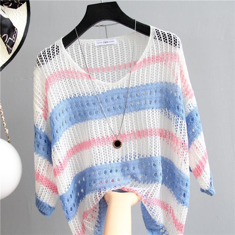 Striped Sweater Loose Sunscreen Clothes Women sweater loose supergoop sunscreen