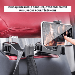 Support de Siège de Voiture Multifonction 2-en-1 Quebecado offrant organisation et accès facile, capable de maintenir des sacs et un smartphone, renforçant la propreté et l'ordre à l'intérieur de votre véhicule.