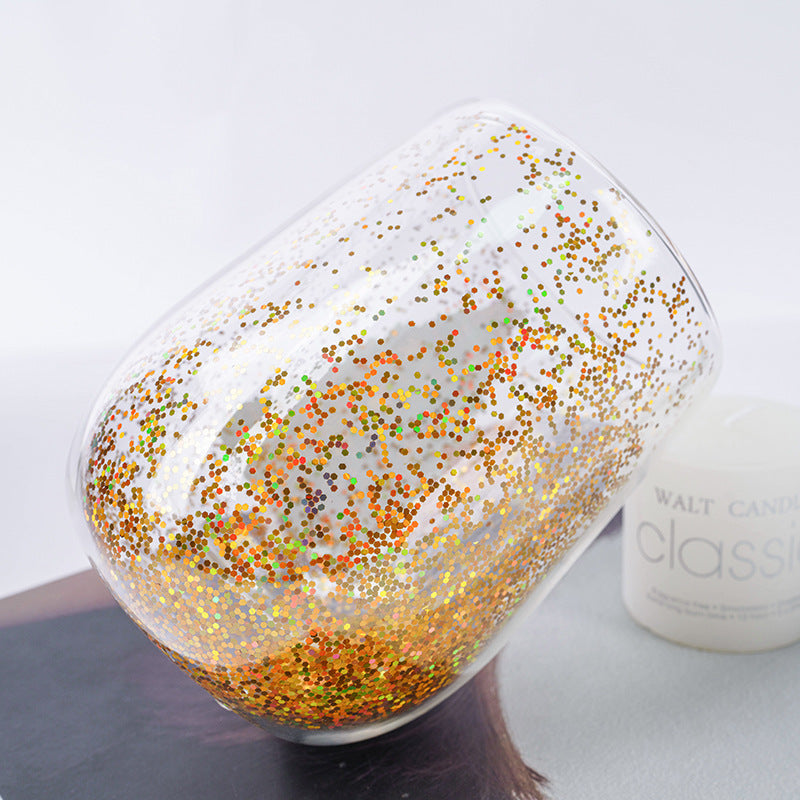 Christmas Tree Cups Heat Resistant Double Layer Flowing Sequins Christmas Cup Household Handwork Cartoon Christmas Trees Tumbler Kitchen Gadgets