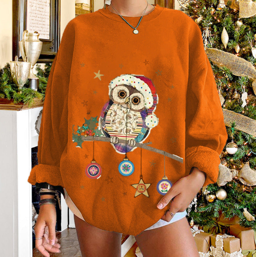 New Round Neck Printed Christmas Elk Owl Sweater