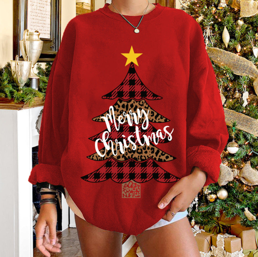 New Round Neck Printed Christmas Elk Owl Sweater