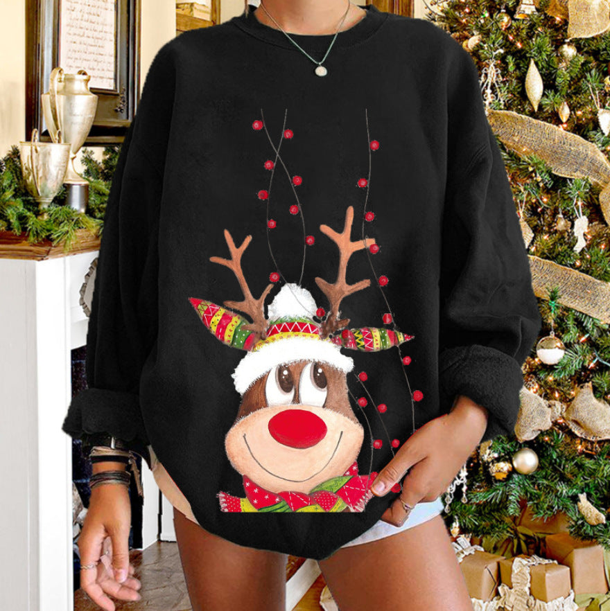 New Round Neck Printed Christmas Elk Owl Sweater