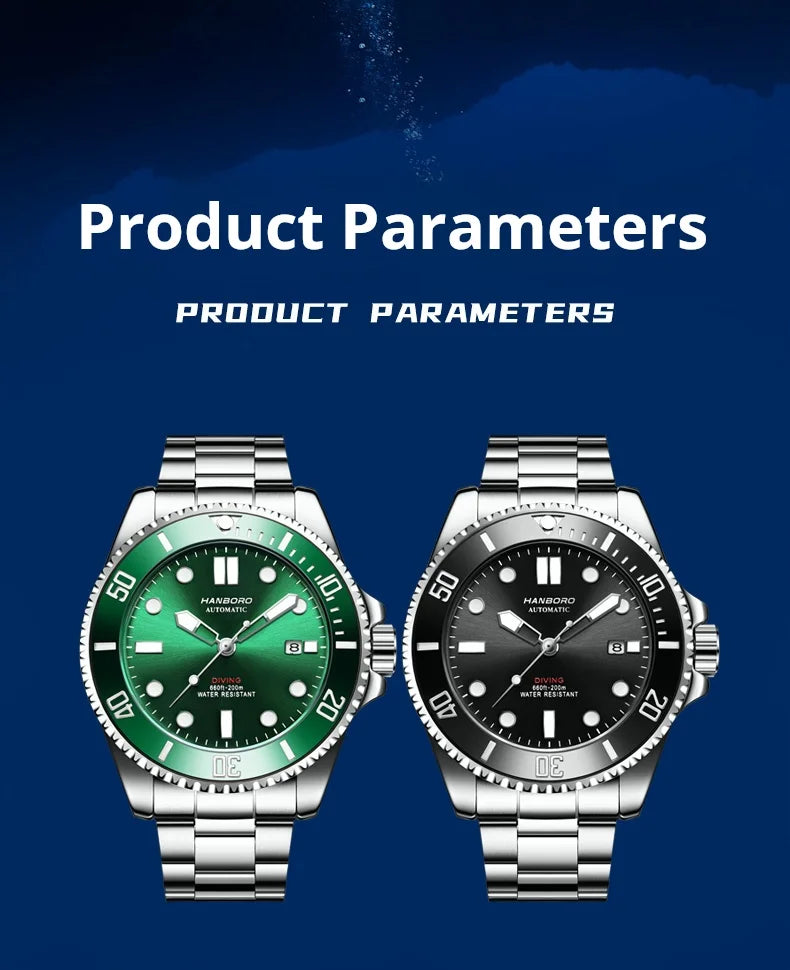 Automatic Mechanical Luxury Blackwater Ghost Man Diving Watch Luminous Pointer Imported Movement Stainless Steel Band Waterproof