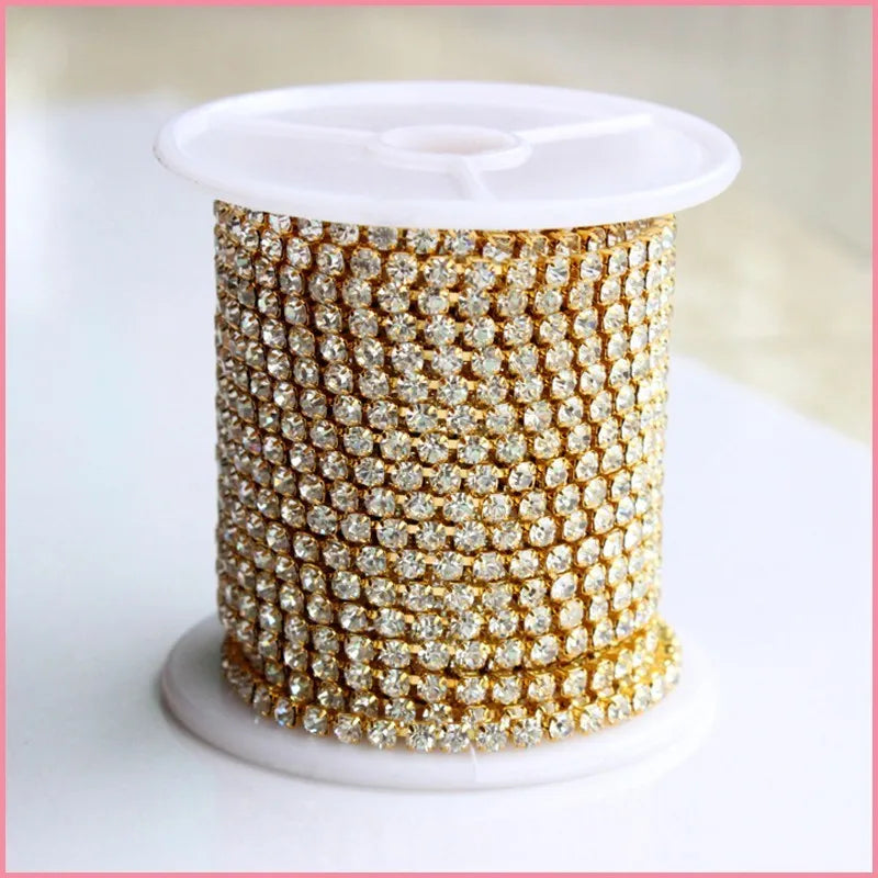 2024 Elastic Crystal Garment Accessories Silver & Gold Base Cup Chain with Rhinestone Trimming Adhesive Feature