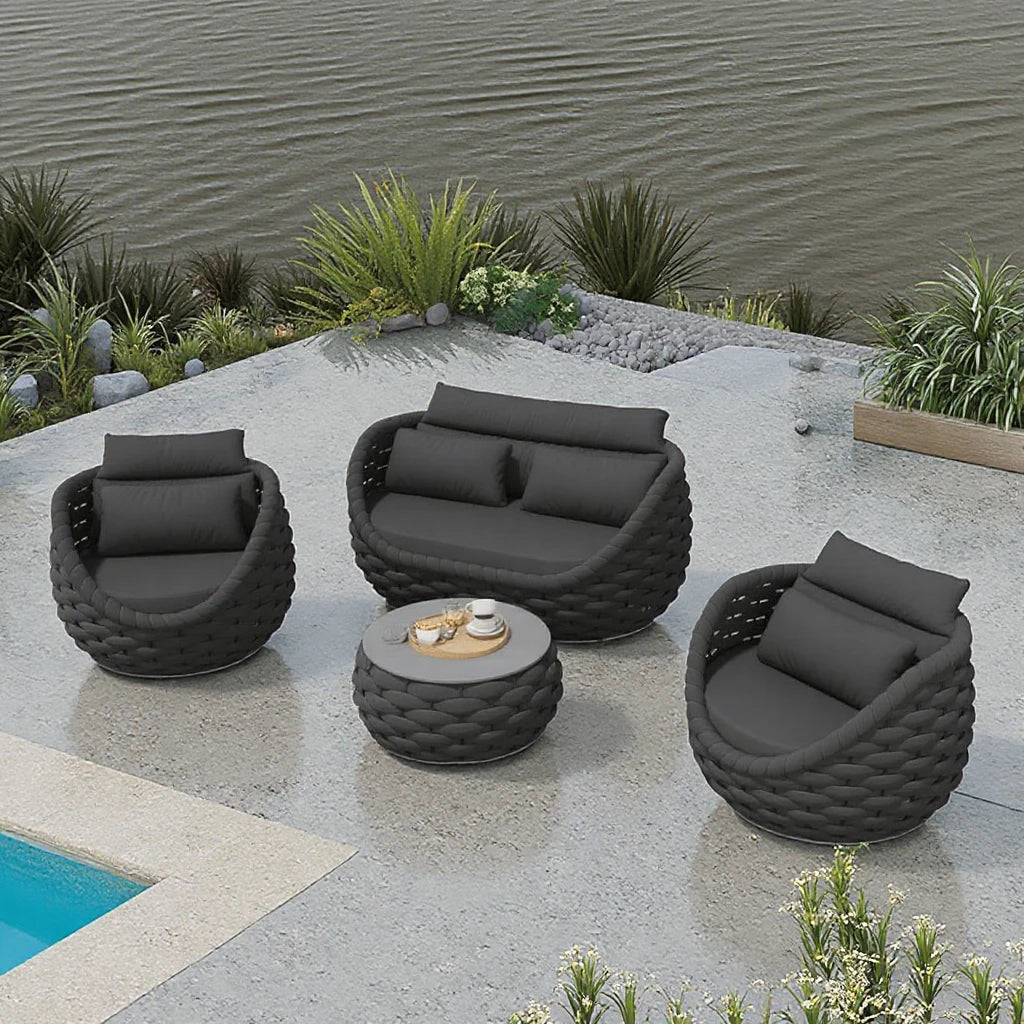 French Style Garden Sofa Set Waterproof Aluminum Coffee Table Comfortable Patio Leisure Outdoor Hotel