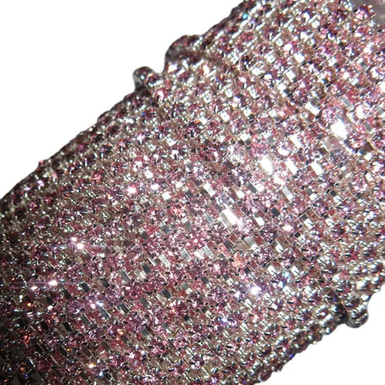 2024 Elastic Crystal Garment Accessories Silver & Gold Base Cup Chain with Rhinestone Trimming Adhesive Feature