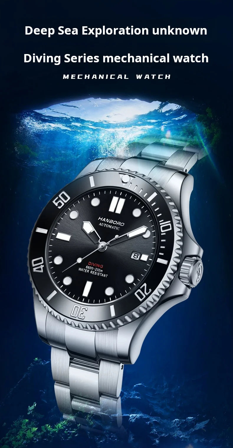 Automatic Mechanical Luxury Blackwater Ghost Man Diving Watch Luminous Pointer Imported Movement Stainless Steel Band Waterproof