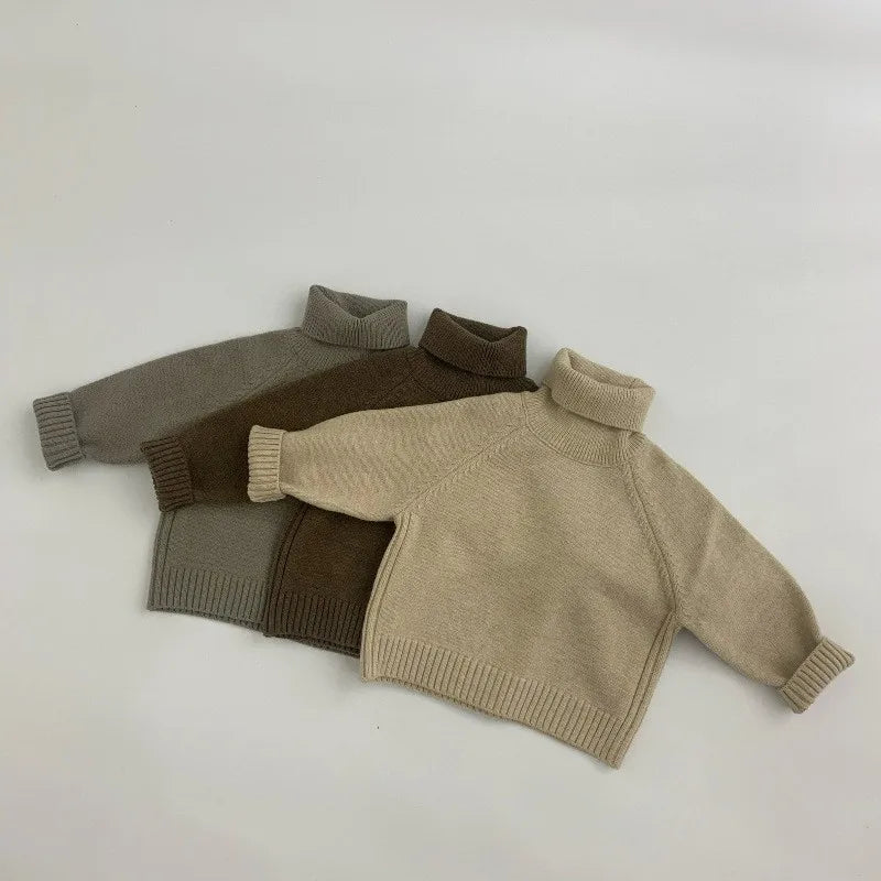 Winter New Baby Turtleneck Sweater Children Clothing Tops 1-7 Year Boys Girls Knitted Pullover Korean Kids Toddler Boys Sweaters