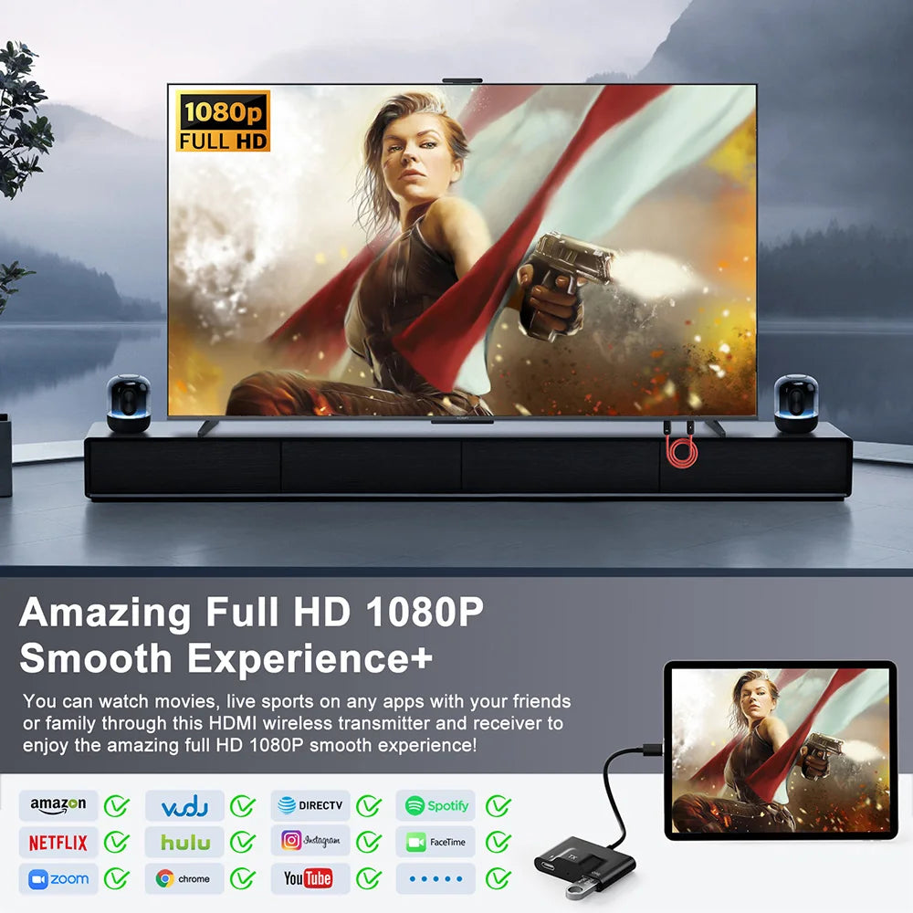 Wireless HDMI Transmitter and Receiver USB-C HDMI Wireless Extender HDTV Transmission for TV Streaming USB C HDMI Transmitter