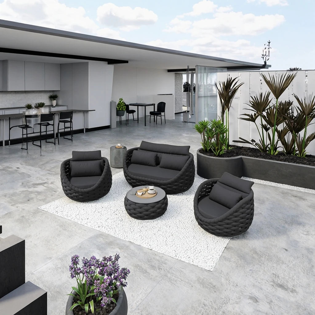 French Style Garden Sofa Set Waterproof Aluminum Coffee Table Comfortable Patio Leisure Outdoor Hotel