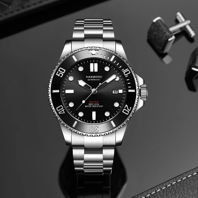 Automatic Mechanical Luxury Blackwater Ghost Man Diving Watch Luminous Pointer Imported Movement Stainless Steel Band Waterproof