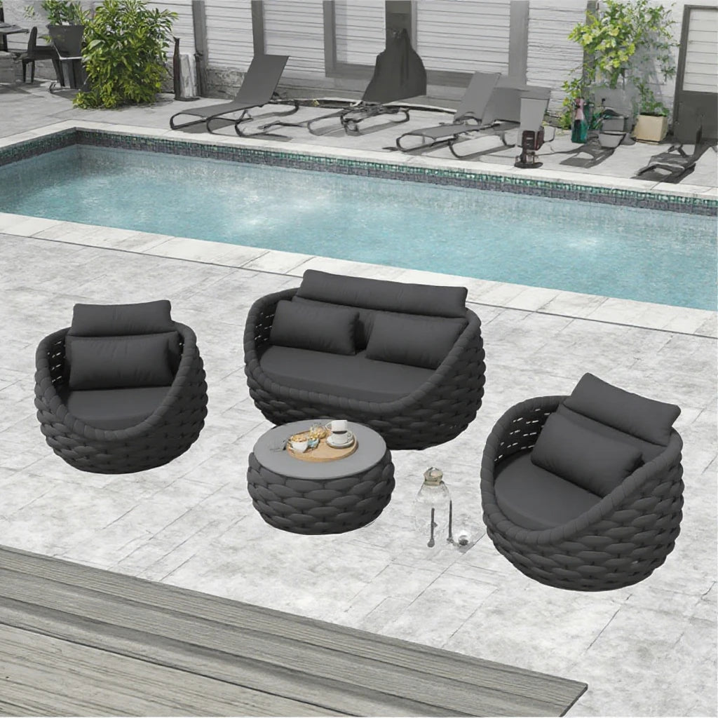 French Style Garden Sofa Set Waterproof Aluminum Coffee Table Comfortable Patio Leisure Outdoor Hotel