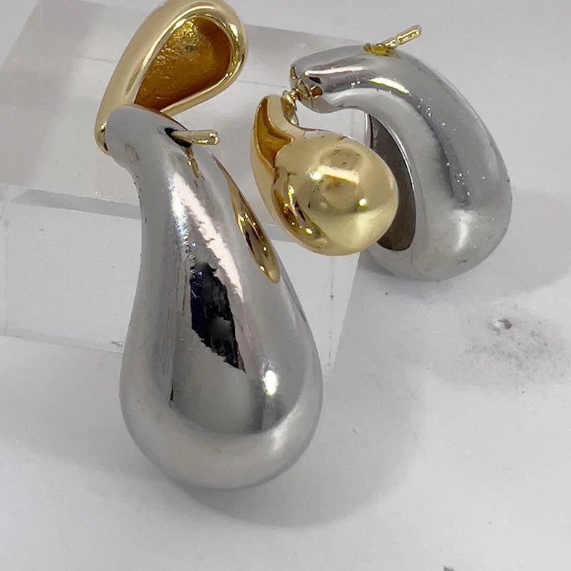 New Arrival Fashion Jewelry Gold and Silver Large Drop Earrings Chunky Hollow Out Unique Luxurious Metal Earrings Design