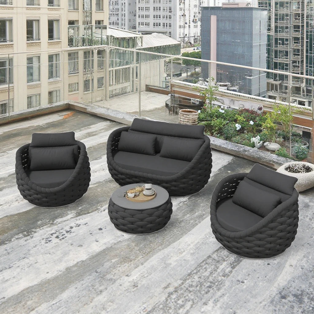 French Style Garden Sofa Set Waterproof Aluminum Coffee Table Comfortable Patio Leisure Outdoor Hotel