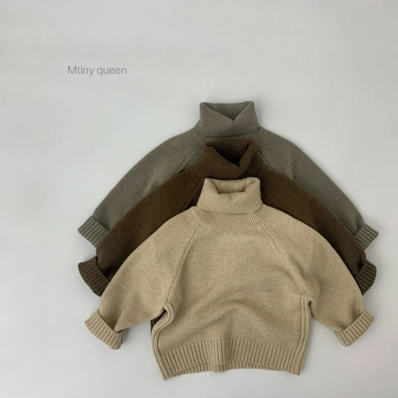 Winter New Baby Turtleneck Sweater Children Clothing Tops 1-7 Year Boys Girls Knitted Pullover Korean Kids Toddler Boys Sweaters