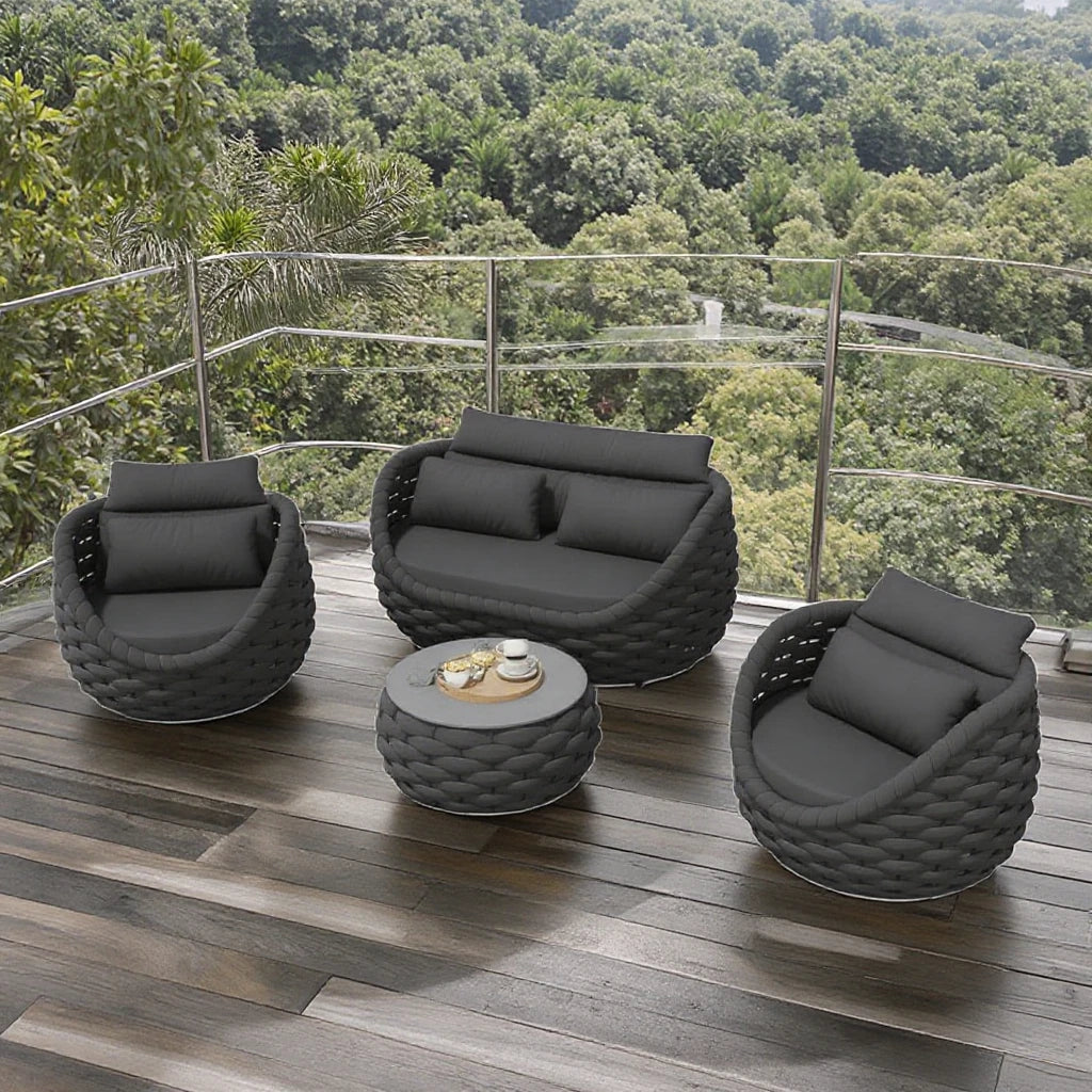 French Style Garden Sofa Set Waterproof Aluminum Coffee Table Comfortable Patio Leisure Outdoor Hotel