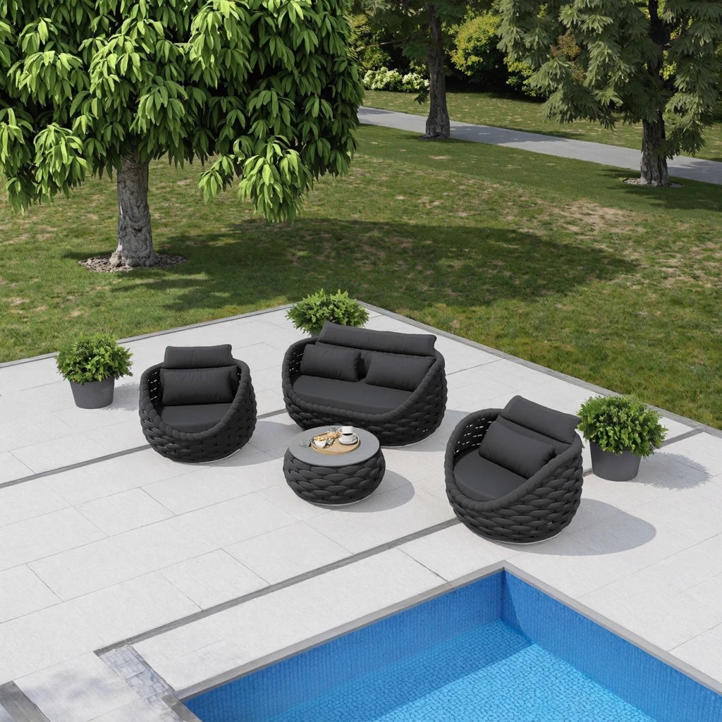 French Style Garden Sofa Set Waterproof Aluminum Coffee Table Comfortable Patio Leisure Outdoor Hotel
