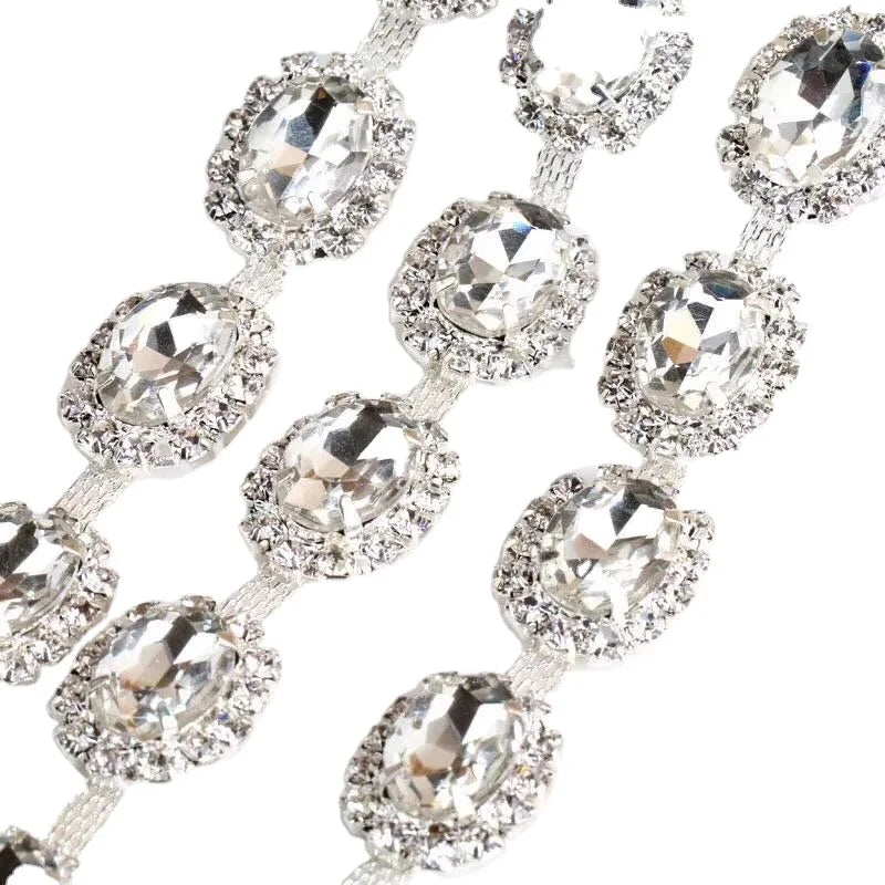 2024 Elastic Crystal Garment Accessories Silver & Gold Base Cup Chain with Rhinestone Trimming Adhesive Feature