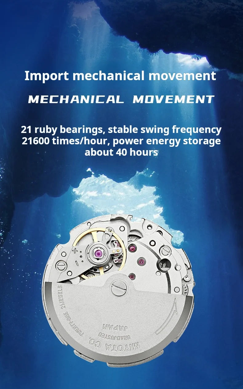 Automatic Mechanical Luxury Blackwater Ghost Man Diving Watch Luminous Pointer Imported Movement Stainless Steel Band Waterproof