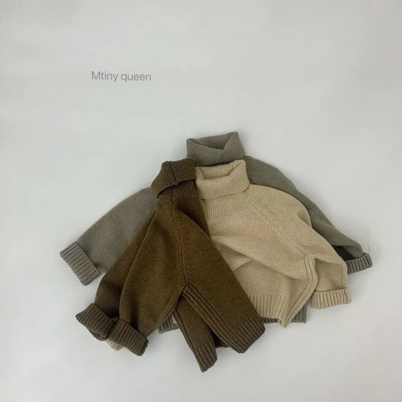 Winter New Baby Turtleneck Sweater Children Clothing Tops 1-7 Year Boys Girls Knitted Pullover Korean Kids Toddler Boys Sweaters