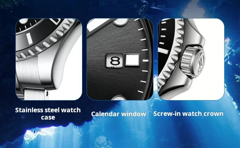Automatic Mechanical Luxury Blackwater Ghost Man Diving Watch Luminous Pointer Imported Movement Stainless Steel Band Waterproof