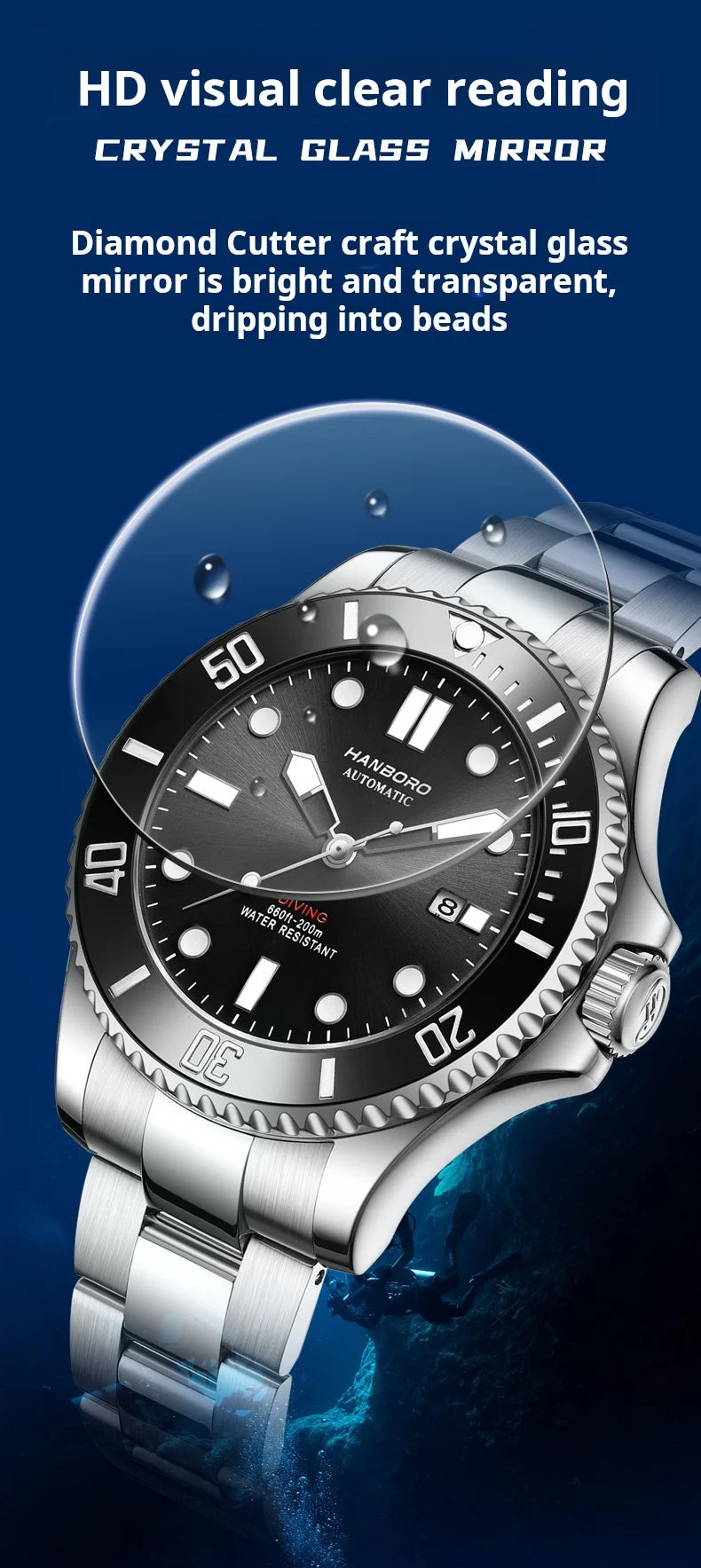 Automatic Mechanical Luxury Blackwater Ghost Man Diving Watch Luminous Pointer Imported Movement Stainless Steel Band Waterproof