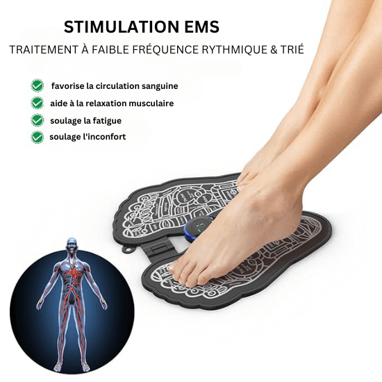 Tapis de massage électrique pour pieds EMS pliable pour relaxation et soulagement de la douleur