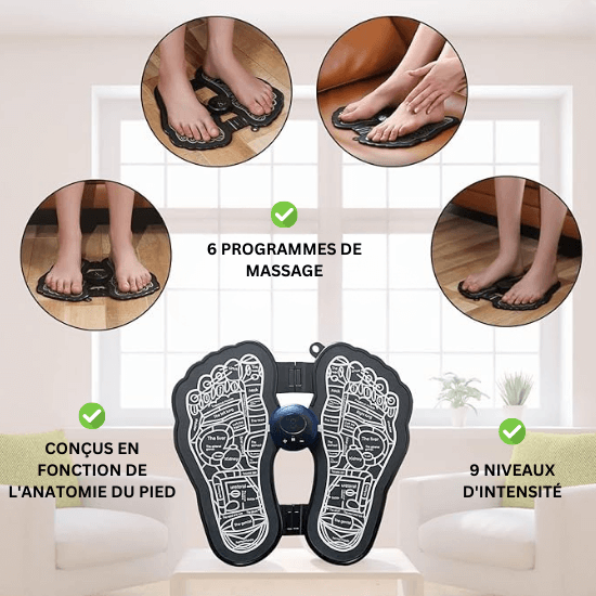 Tapis de massage électrique pour pieds EMS pliable pour relaxation et soulagement de la douleur