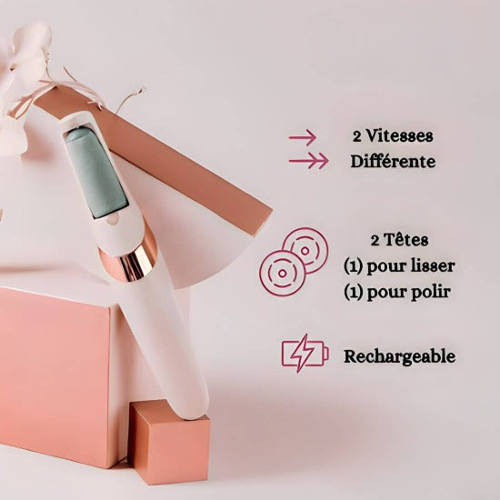 Meuleuse électrique pour pédicure à domicile de QuebeKado, conçue pour éliminer sans douleur les callosités et la peau sèche tout en offrant une utilisation confortable et ergonomique.