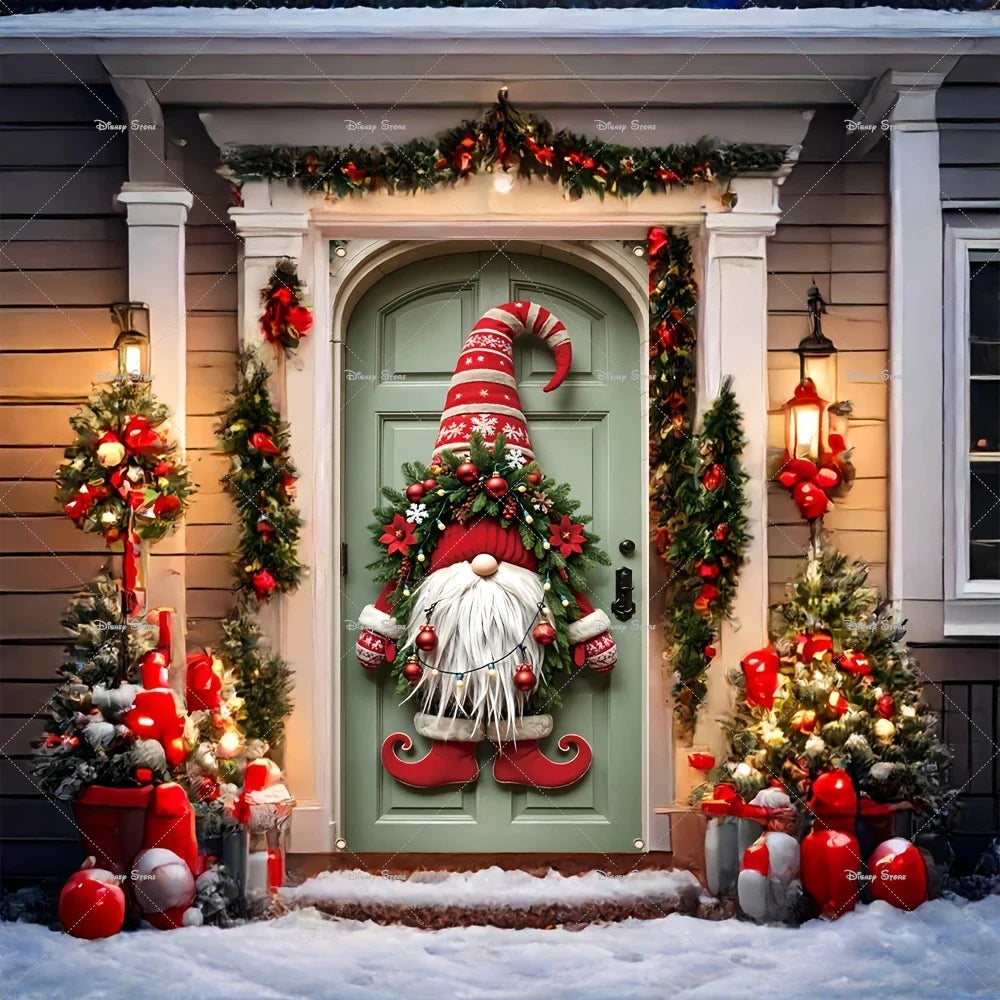 Christmas Door Cover Decoration Leprechaun Gnome Photography Background Indoor Outdoor Porch Banner Party Decoration Background