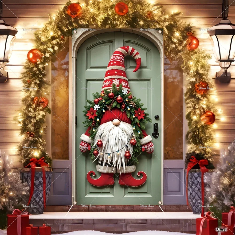 Christmas Door Cover Decoration Leprechaun Gnome Photography Background Indoor Outdoor Porch Banner Party Decoration Background