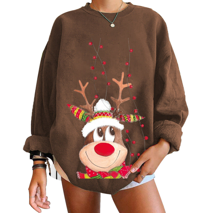 New Round Neck Printed Christmas Elk Owl Sweater