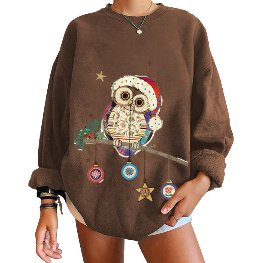 New Round Neck Printed Christmas Elk Owl Sweater