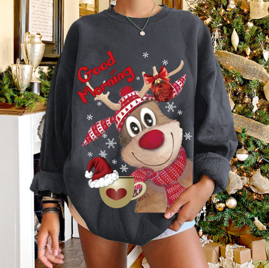 New Round Neck Printed Christmas Elk Owl Sweater