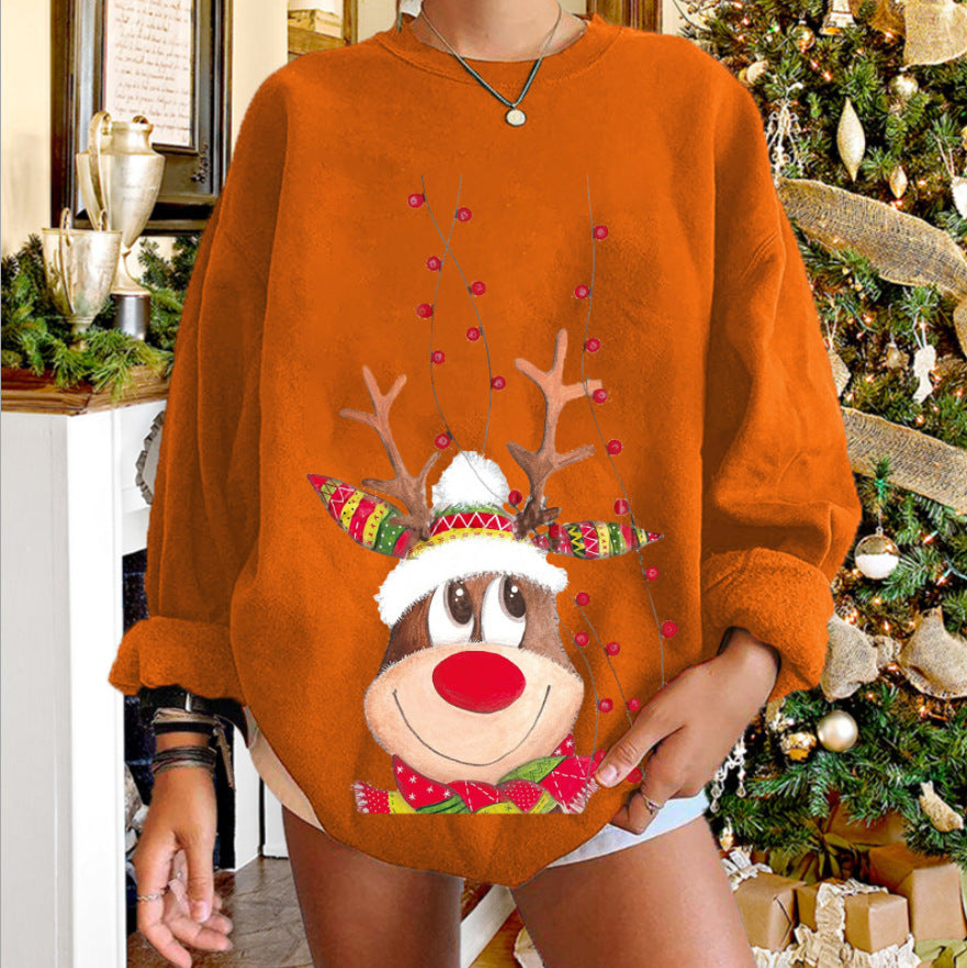 New Round Neck Printed Christmas Elk Owl Sweater