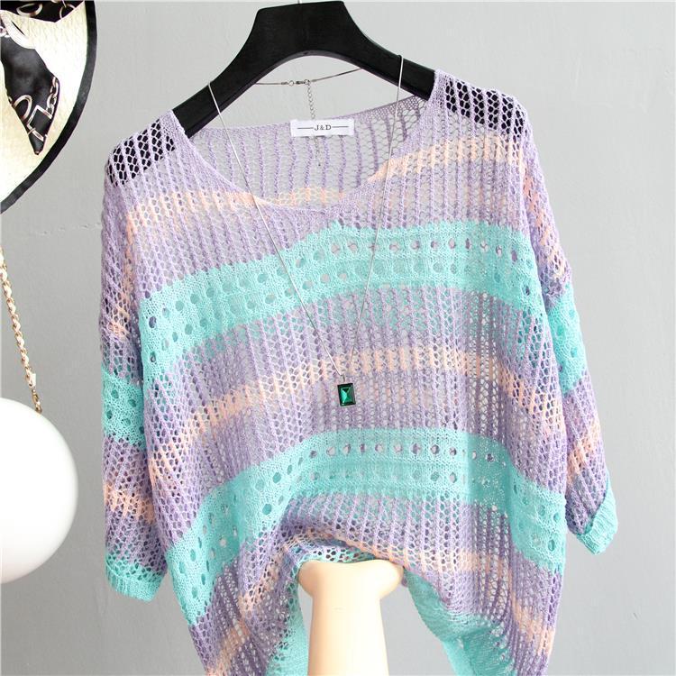 Striped Sweater Loose Sunscreen Clothes Women sweater loose supergoop sunscreen